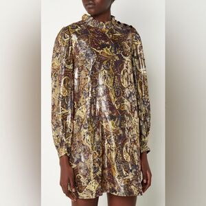 ba&sh Chiba Dress in Bordeaux and Gold, XS